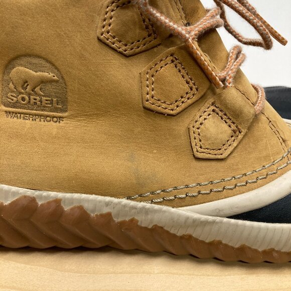 Sorel Out 'n About Suede Duck Boots Women's 7 .5, Tan Black Lace Up Waterproof - Picture 8 of 8